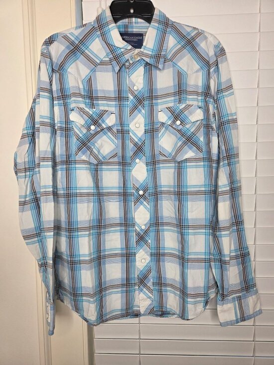 American Eagle Outfitters Other - American Eagle Outfitters Mens Western Plaid Shirt Blue & White M Cotton Snap